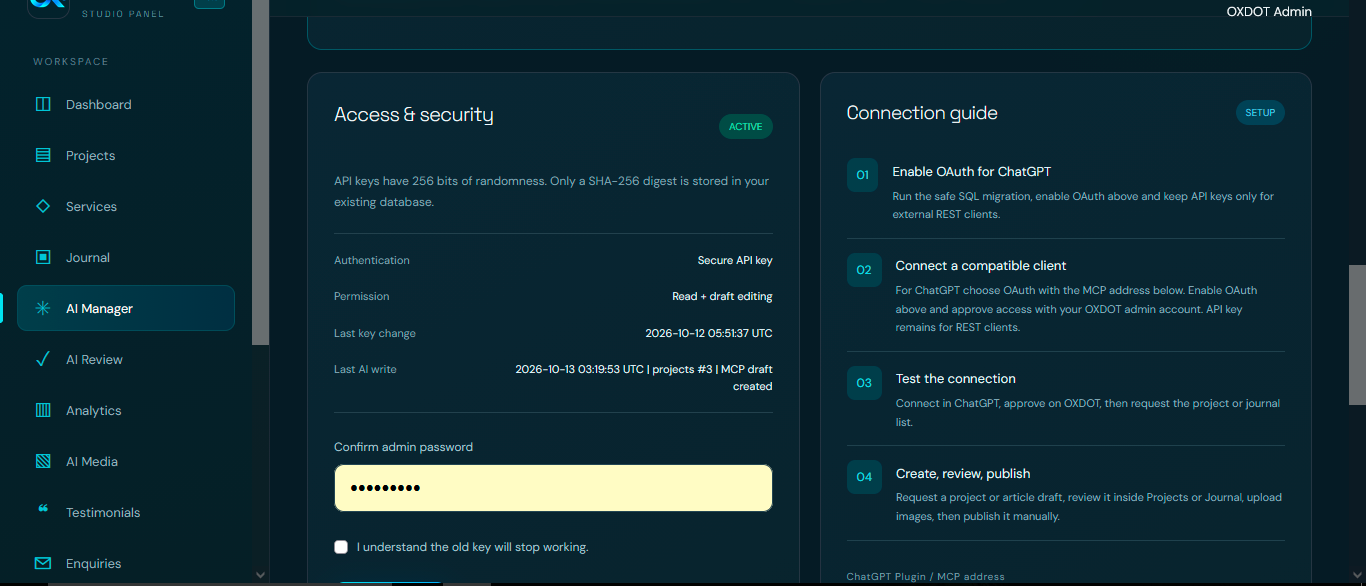 OXDOT AI Manager | Secure AI-Assisted Website Content Management screenshot